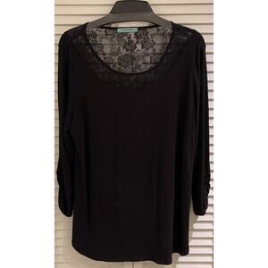 Pleone 95%Rayon/5% Spandex Women's Blouse XL Black w/Lace Neckline